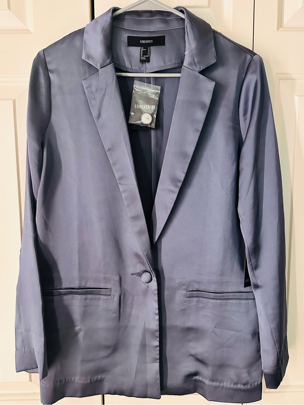 Forever 21 Satin Blazer Jacket in Slate Gray-Blue